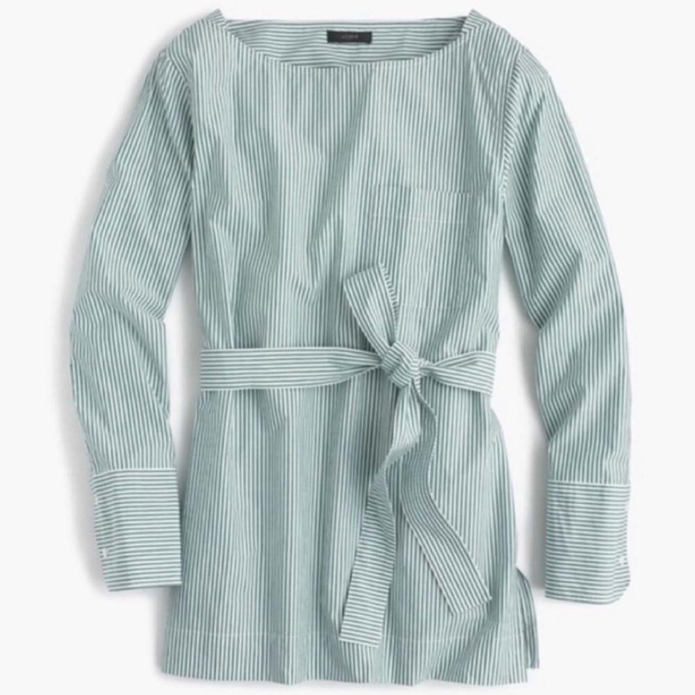 J. Crew Striped Boatneck Tunic Top With Tie